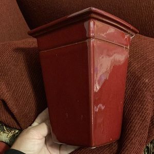 Smith & Hawken HEAVY Terracotta Glazed Burgundy Vase - Needs Repair